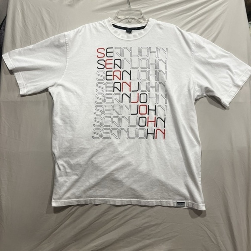 Sean John XXL White‎ Graphic Tee Repeating Logo Shirt Hip Hop Streetwear
